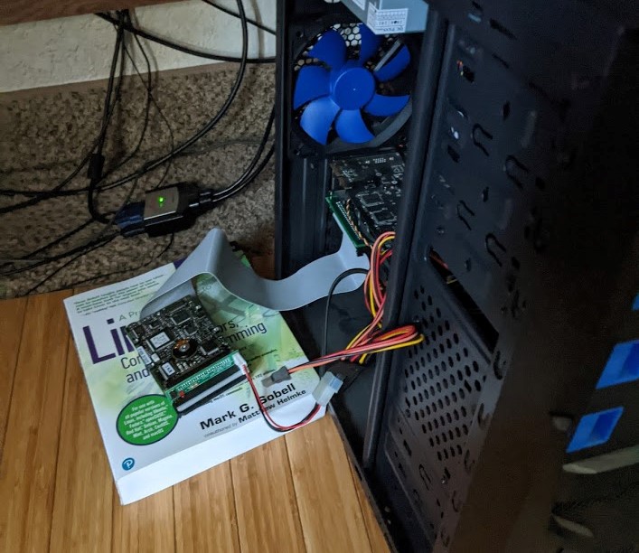 open pc with scsi hdd connected to scsi adapter